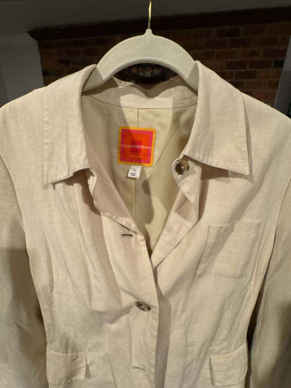 Isaac Mizrahi for Target Women's Beige Linen Blend Button-Front Blazer Jacket Si